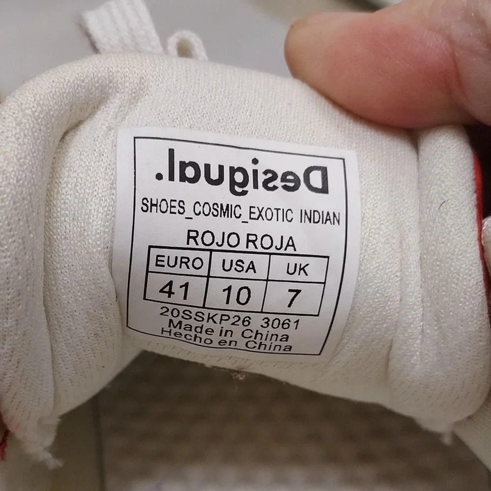 Desigual Rojo Roja Exotic Indian Red Sneakers Love Print US 10 UK 7 Boho - Picture 5 of 9